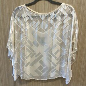 White House Black Market Sm. Shiny White Silk Blouse with Detachable Camisole